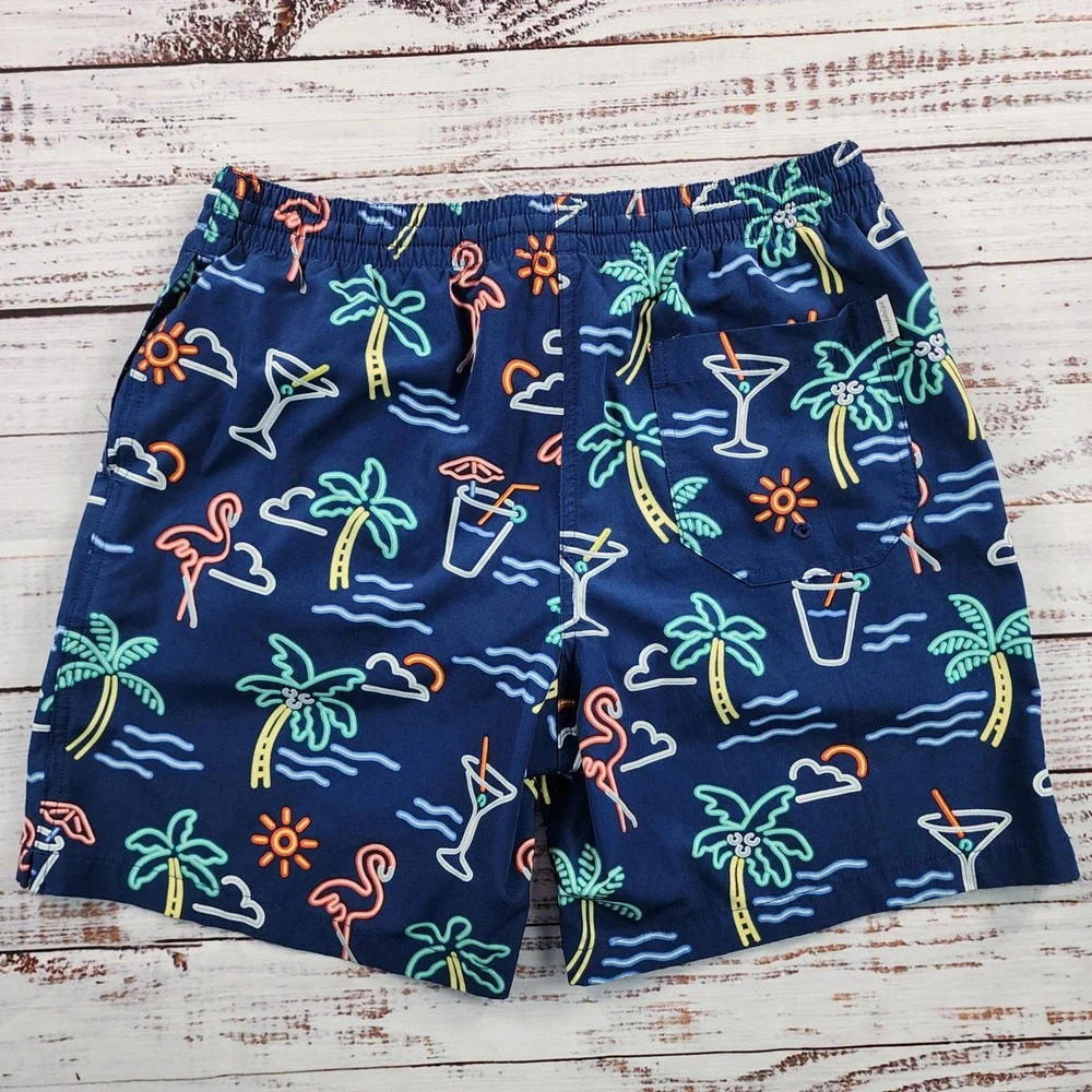 Chubbies The Neon Lights Swim Trunks Mens M Navy Flamingo Palm Mesh Lined